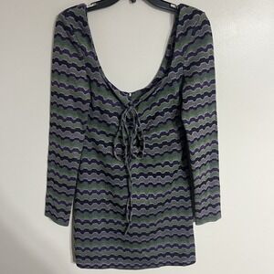Zara Women's Purple Green Black Chevron Y2K 90s Retro Lace Up Mini Dress Medium